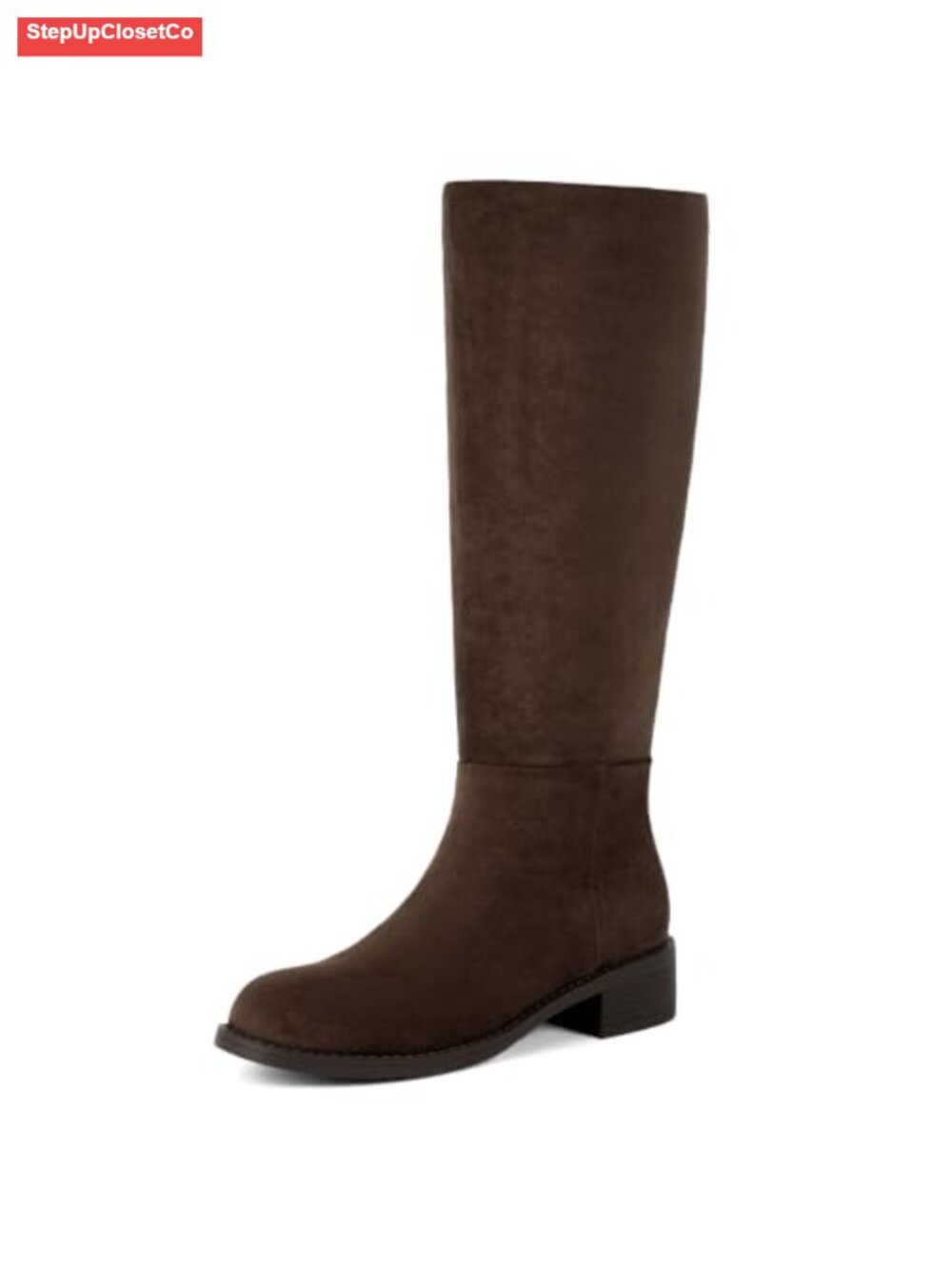 Faux Suede Knee High Flat Boots Low Block Heel Round Toe Tall Riding Boots